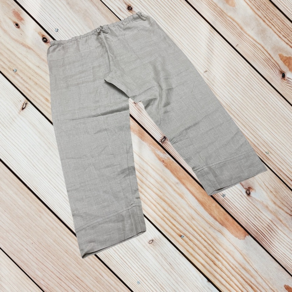 And Andrea 2XL natural linen fisherman tie waist linen pants